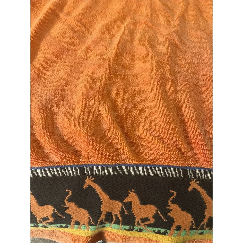 Franco Beach Company‎ Orange Beach Blanket Towel Giraffe Elephant Border Cotton